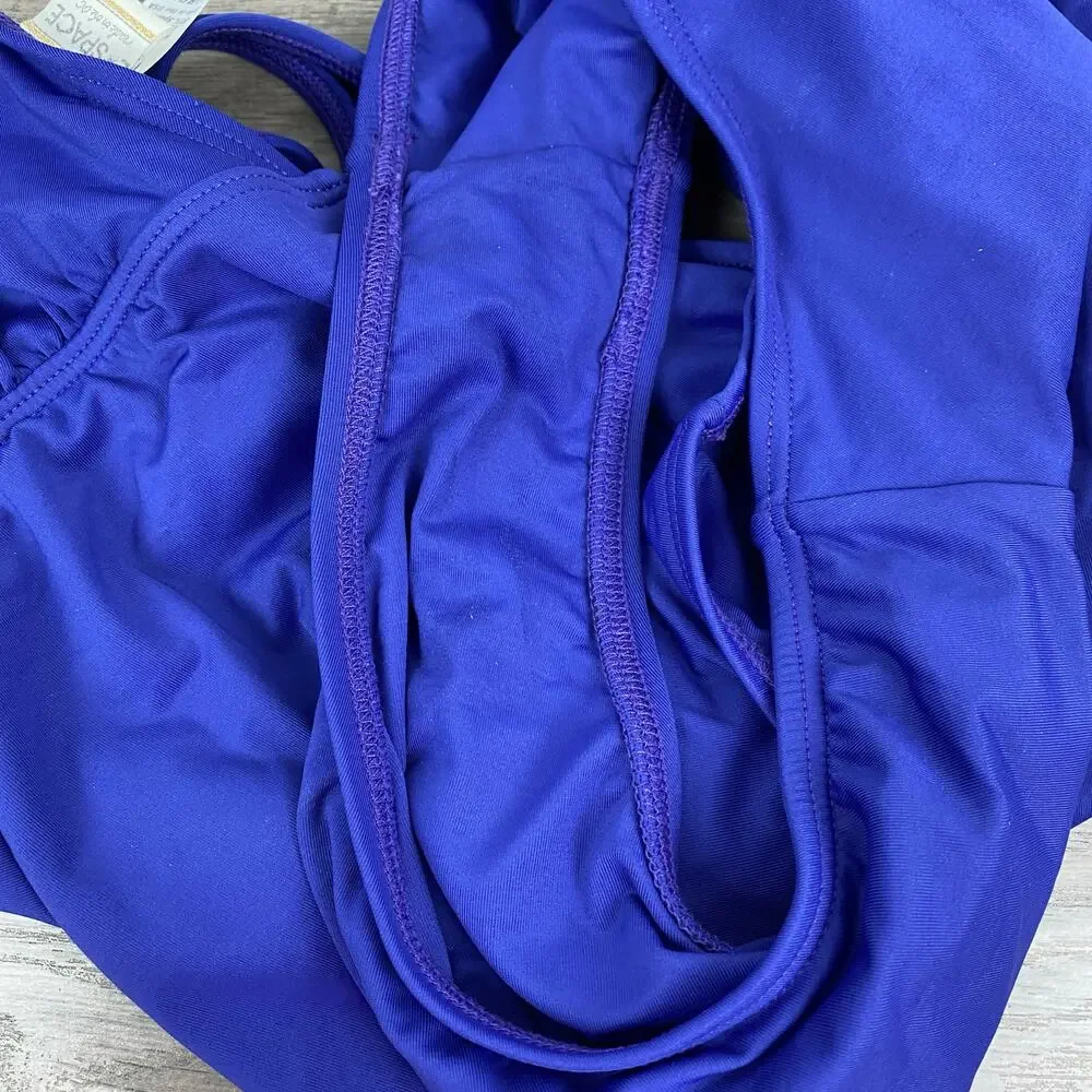 L*Space Blue Purple Halter Neck Tie Scoop Back One Piece Swimsuit Sz.L